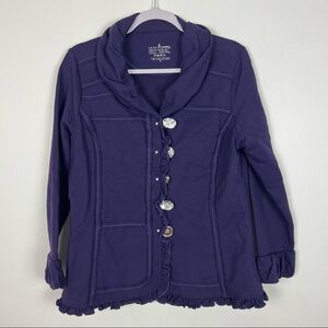Neon Buddha Knit Jacket Large Buttons Ruffle Purple Size Petite Large